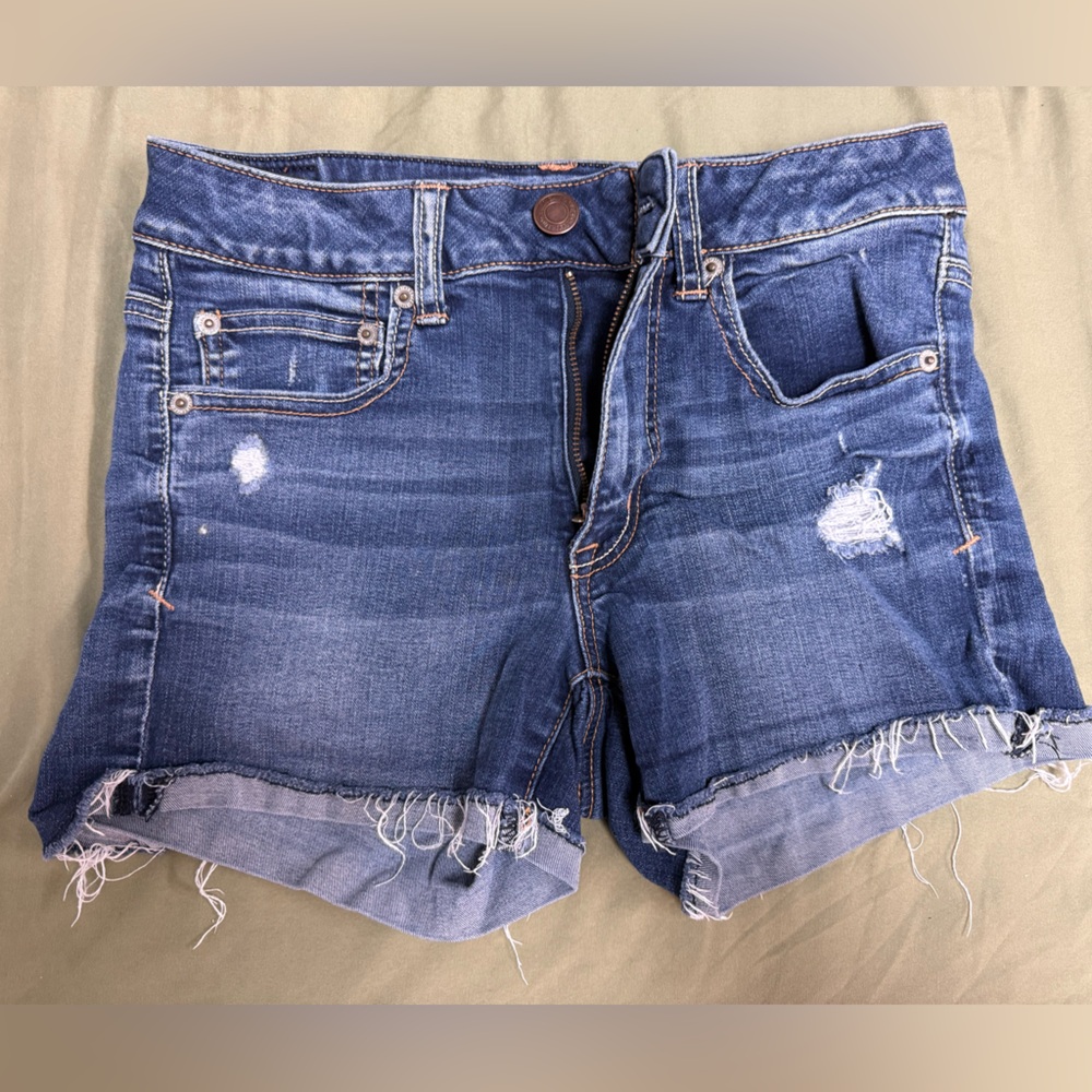 American Eagle Outfitters Blue Distressed Jean Shorts